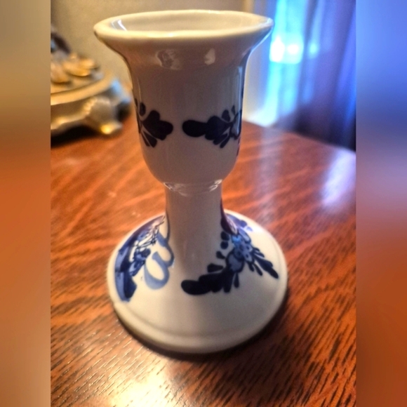 Vintage Delft Blue and White Floral Windmill Candle Holder Handpainted - Picture 4 of 6